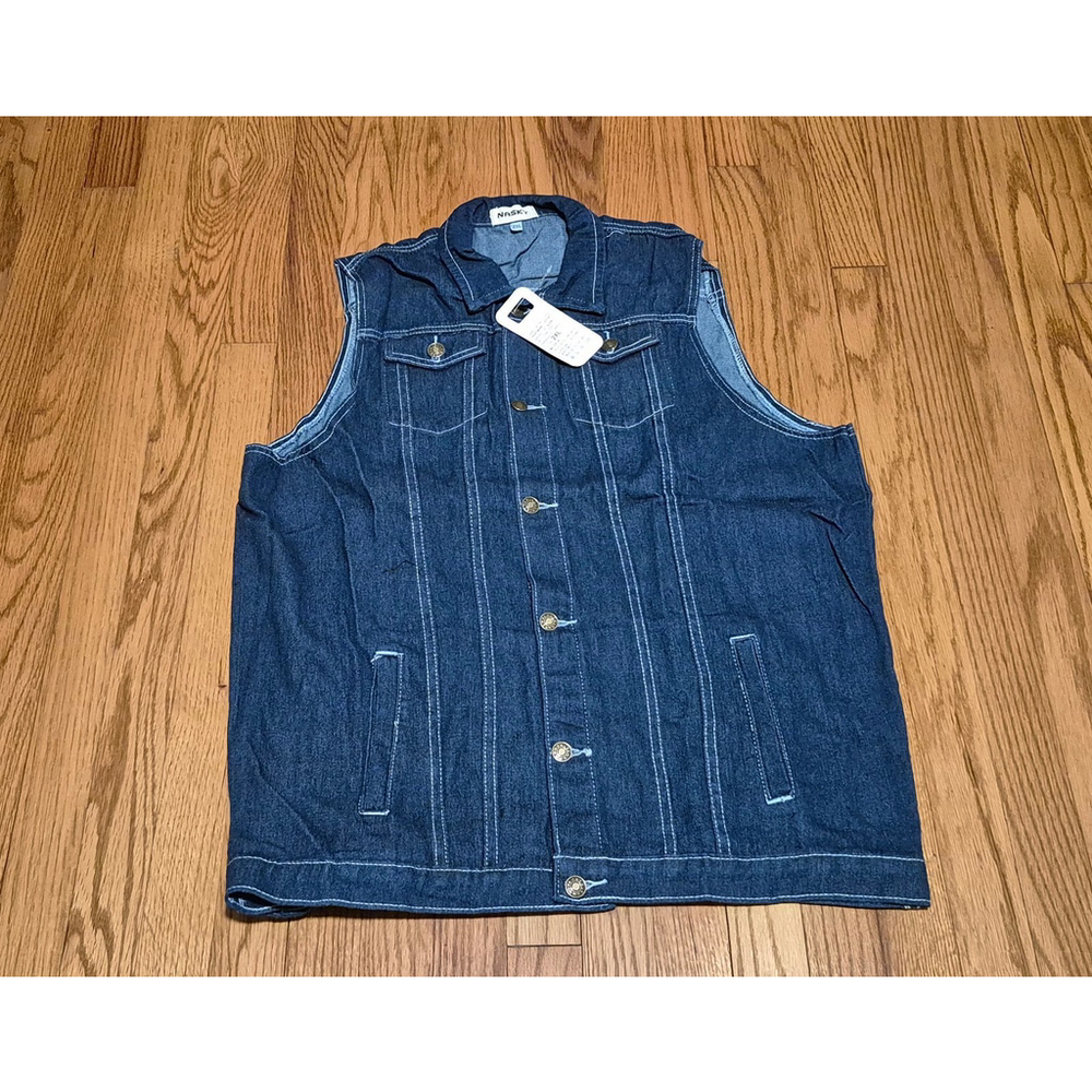 NWT Mens XXL Lightweight Denim Vest Blue Jean Button Down Classic Navy Blue